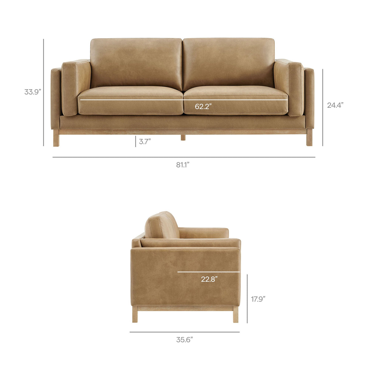 Roscoe 81 Inch Vegan Leather Sofa for the Living