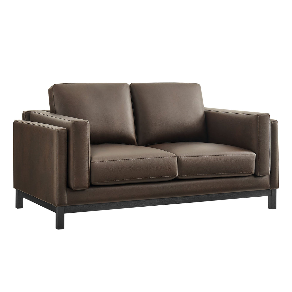 Roscoe 63 Inch vegan leather Loveseat brown with square arms and metal base on Tampa Home & Garden Store
