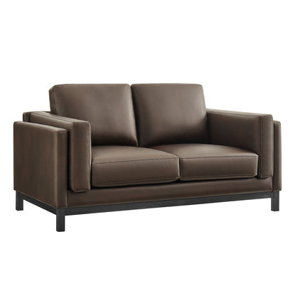 Roscoe 63 Inch vegan leather Loveseat brown with square arms and metal base on Tampa Home & Garden Store
