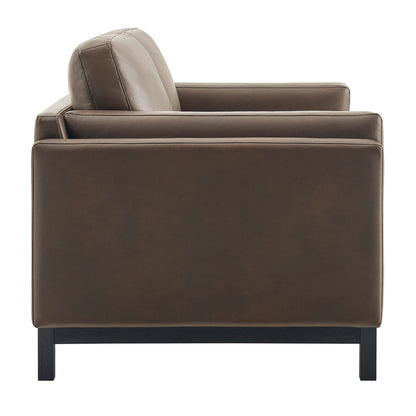Roscoe 63 Inch vegan leather loveseat in warm brown with black wooden legs on Tampa Home & Garden Store