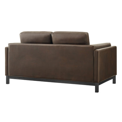 Roscoe 63 Inch vegan leather loveseat brown with black metal legs on Tampa Home & Garden Store