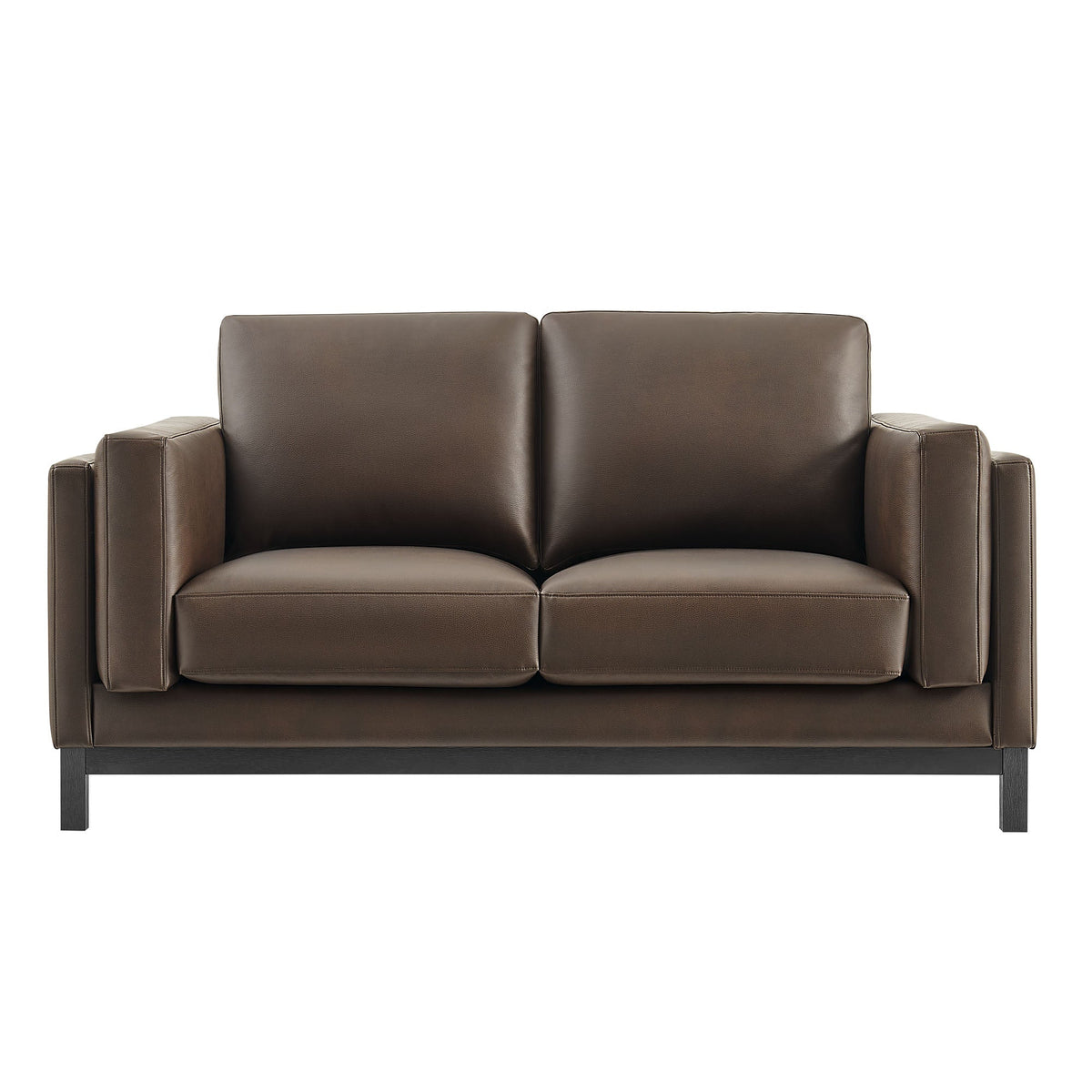 Roscoe 63 Inch vegan leather loveseat brown vegan leather with dark metal legs on Tampa Home & Garden Store