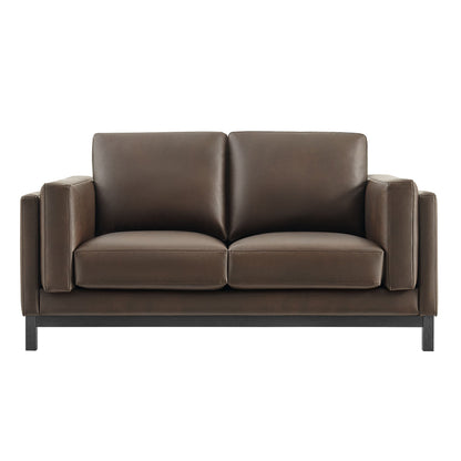 Roscoe 63 Inch vegan leather loveseat brown vegan leather with dark metal legs on Tampa Home & Garden Store