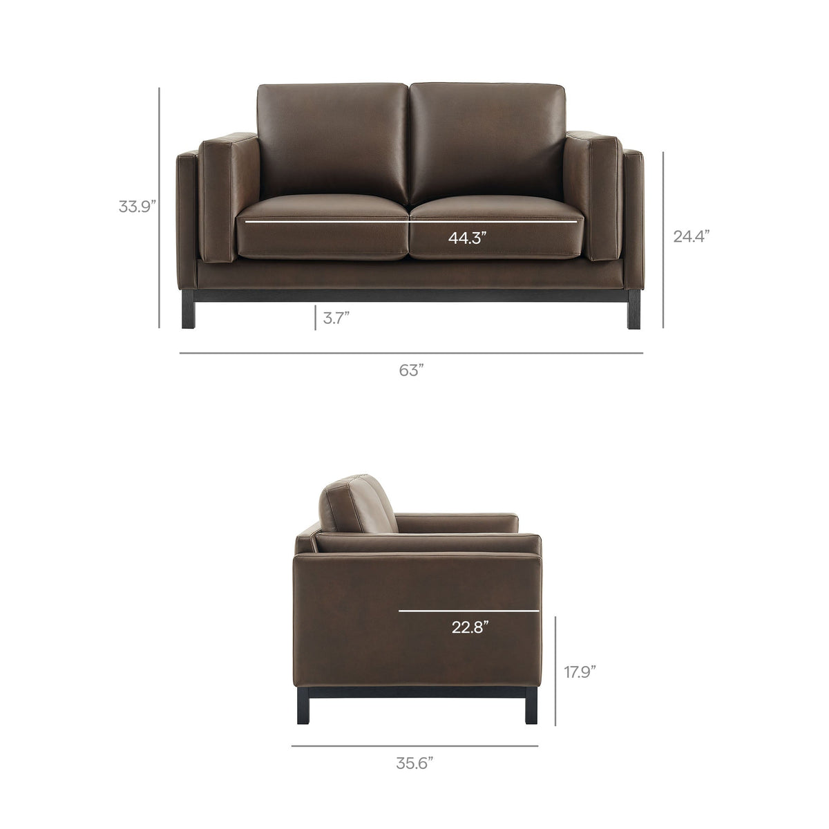 Roscoe 63 Inch Vegan Leather Loveseat by Modway, brown vegan leather, loveseat sofa on Tampa Home & Garden Store