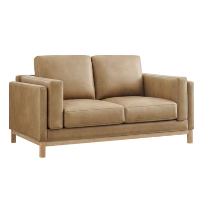 Roscoe 63-Inch vegan leather loveseat by Modway in tan with square arms and wood legs on Tampa Home & Garden Store
