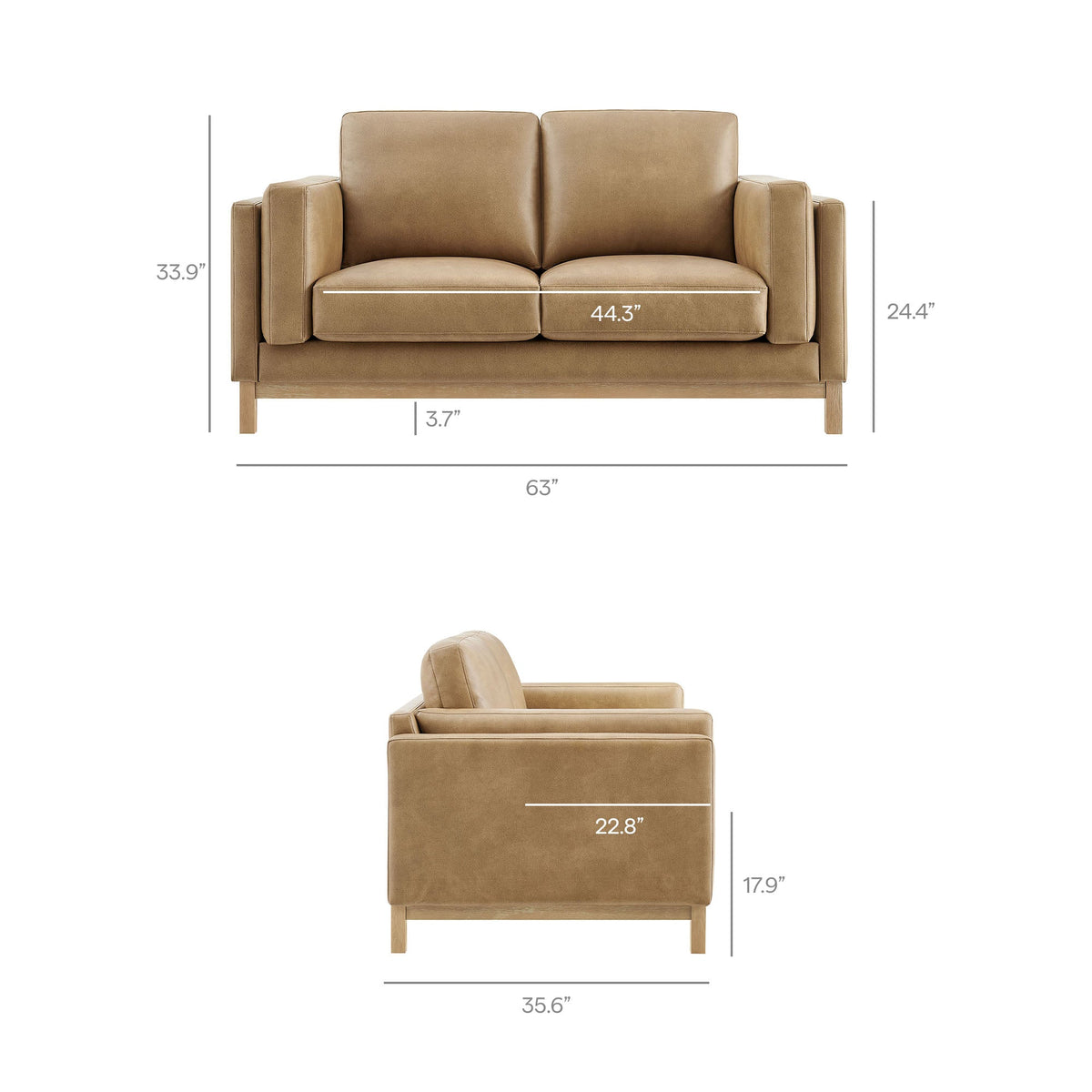 Roscoe 63 Inch Vegan Leather Loveseat beige tan upholstery with wooden legs by Modway on Tampa Home & Garden Store
