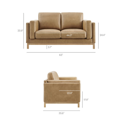 Roscoe 63 Inch Vegan Leather Loveseat beige tan upholstery with wooden legs by Modway on Tampa Home & Garden Store