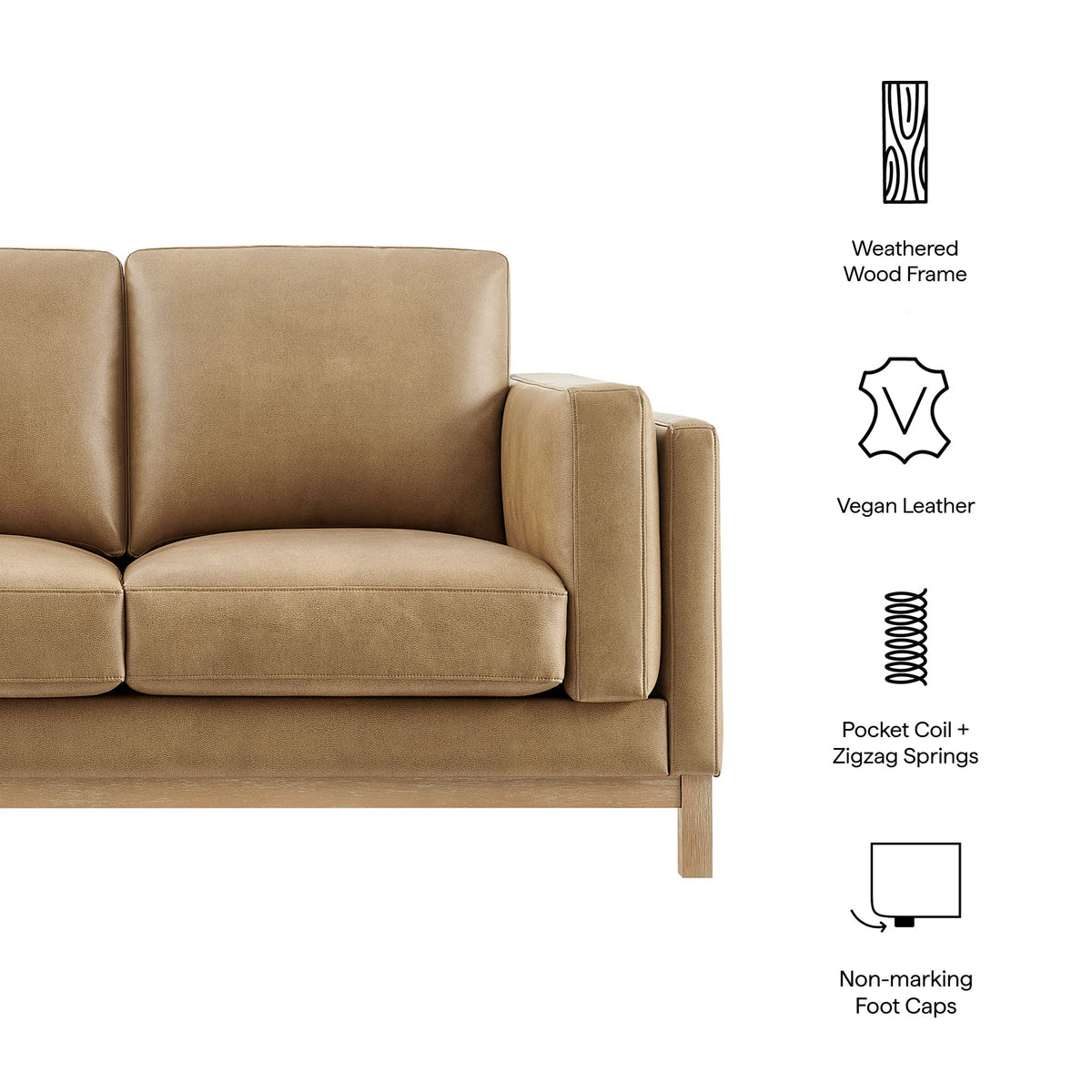 Roscoe 63 Inch Vegan Leather Loveseat by Modway in tan vegan leather on Tampa Home & Garden Store