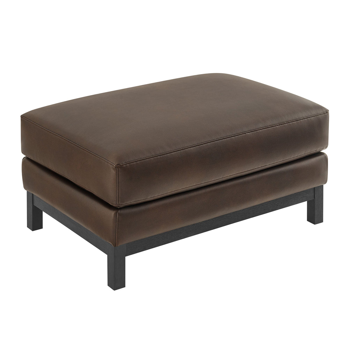 Roscoe vegan leather ottoman brown top with dark wood base living room furniture on Tampa Home & Garden Store