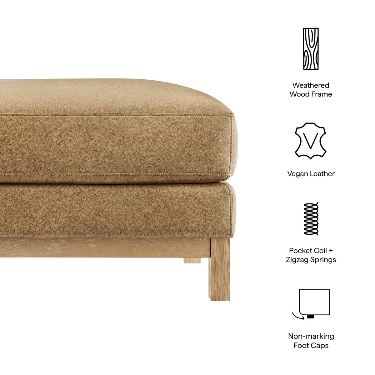 Roscoe vegan leather ottoman tan with light wood frame by Modway on Tampa Home & Garden Store