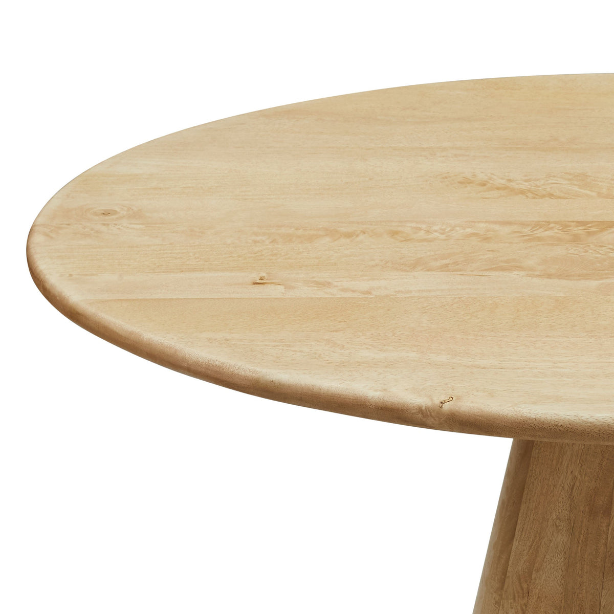 Sabelle 47in round wood dining table in natural finish with visible grain on Tampa Home & Garden Store