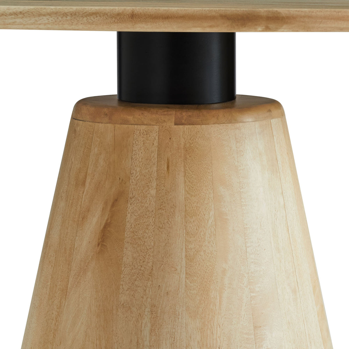 Sabelle 47in round wood dining table with natural finish and black pedestal base on Tampa Home & Garden Store