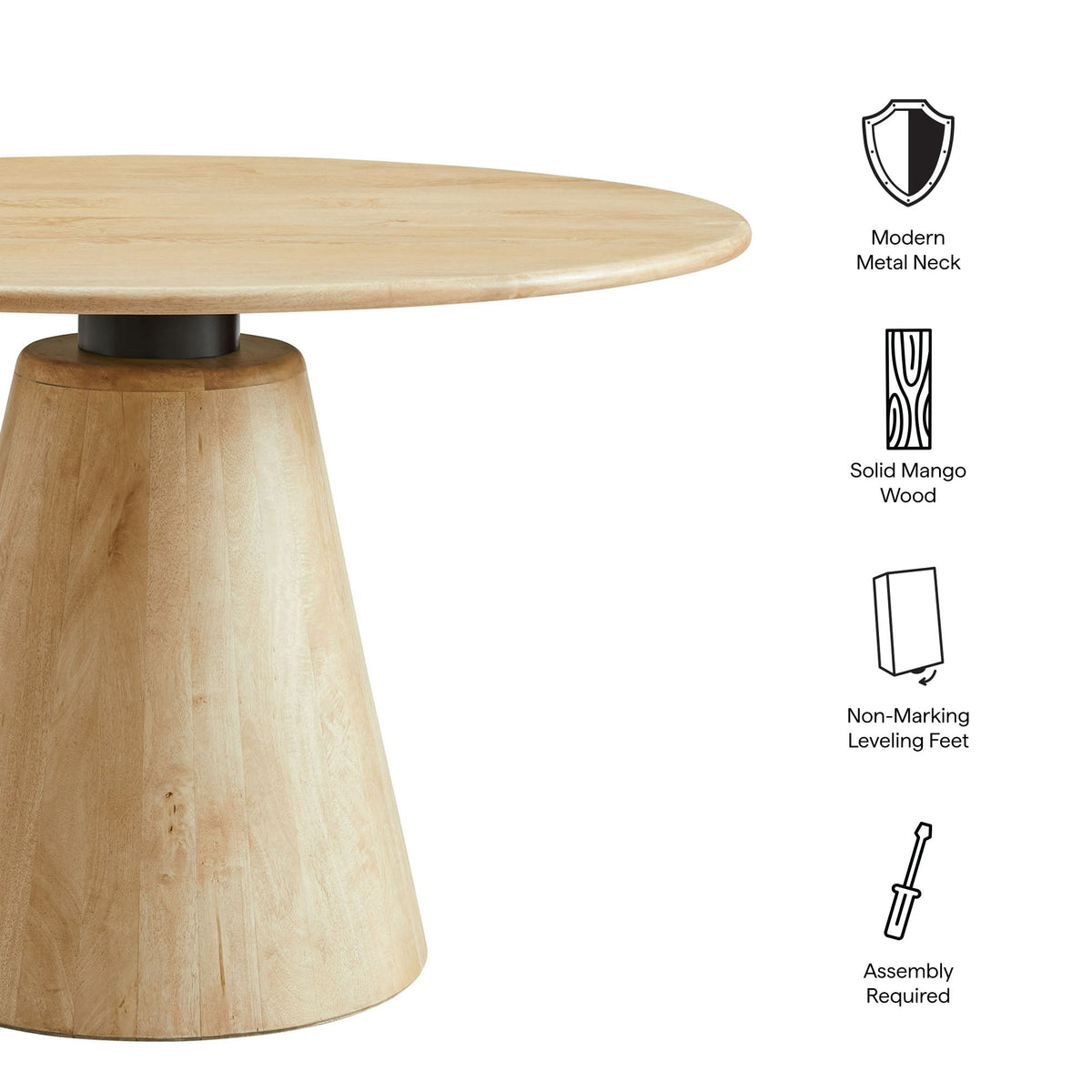Sabelle 47-inch round wood dining table by Modway with natural mango wood top and pedestal base on Tampa Home & Garden Store