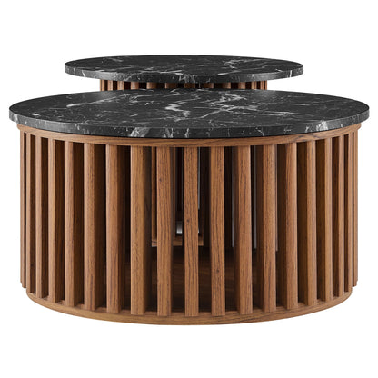 Fortitude round faux marble nesting coffee tables with black tops and slat bases 2pc set on Tampa Home & Garden Store