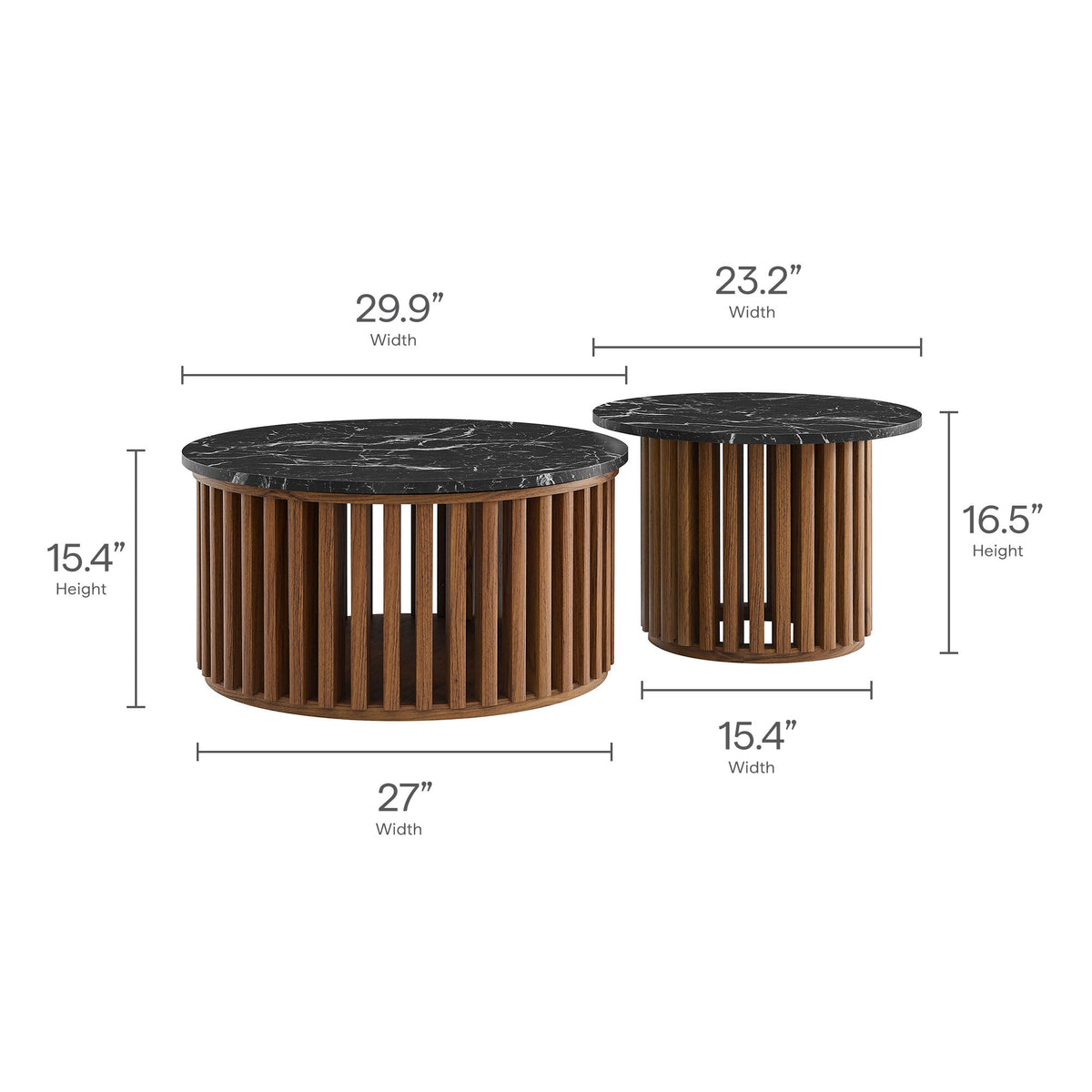 Fortitude round faux marble top nesting coffee tables set of two with wood bases on Tampa Home & Garden Store