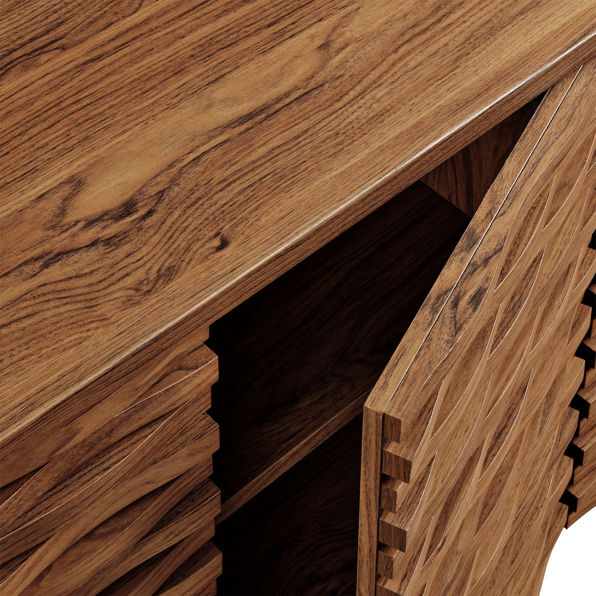 Emric Wave 66-inch 4-door sideboard in warm oak veneer with bold grain and slatted edge on Tampa Home & Garden Store