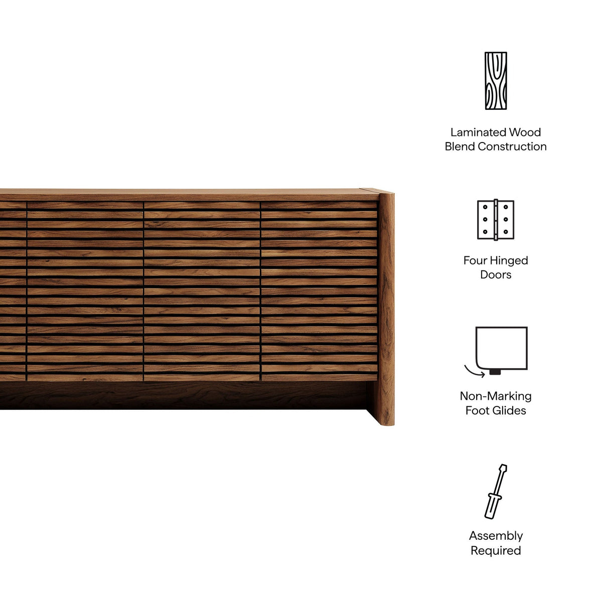 Emric Wave 66in 4-Door Sideboard with slatted laminated wood front panels on Tampa Home & Garden Store