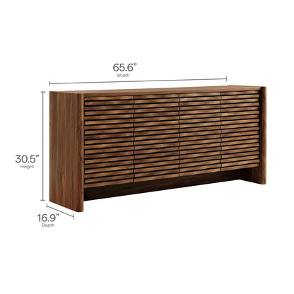 Emric Wave 66-inch 4-Door Sideboard walnut wood finish with slatted front by HouseOfZazla on Tampa Home & Garden Store
