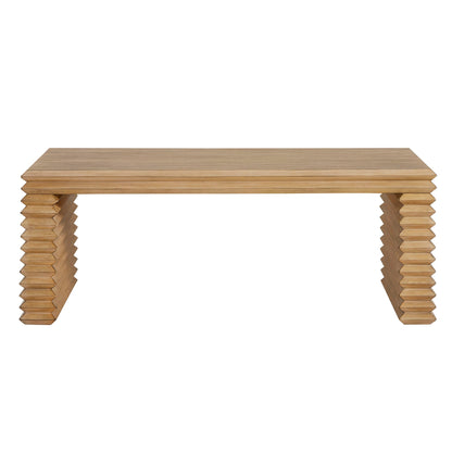 Canto Rectangular Stacked Design Coffee Table in natural wood finish with block-styled legs on Tampa Home & Garden Store