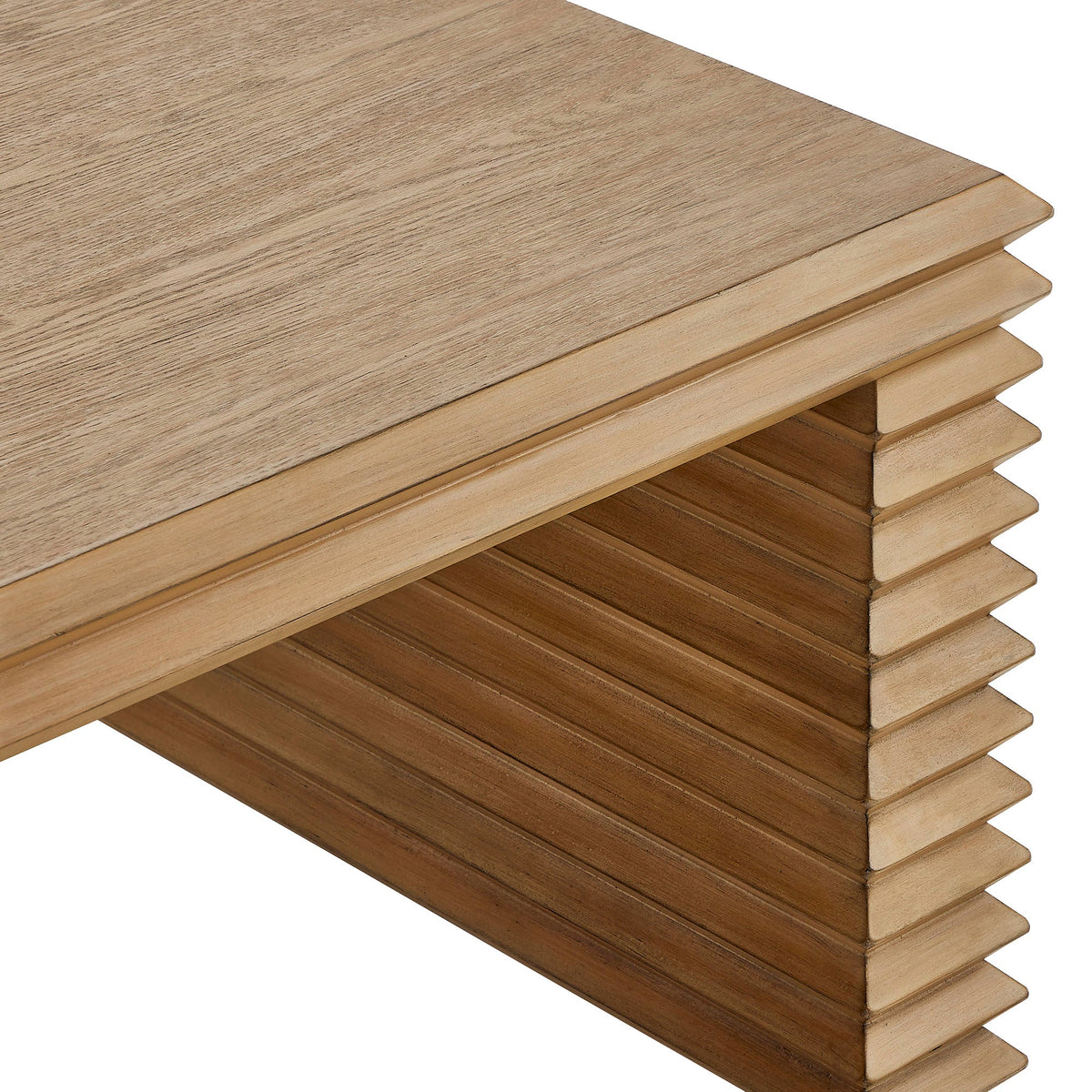 Canto Rectangular Stacked Design Coffee Table natural wood finish, layered slat top on Tampa Home & Garden Store