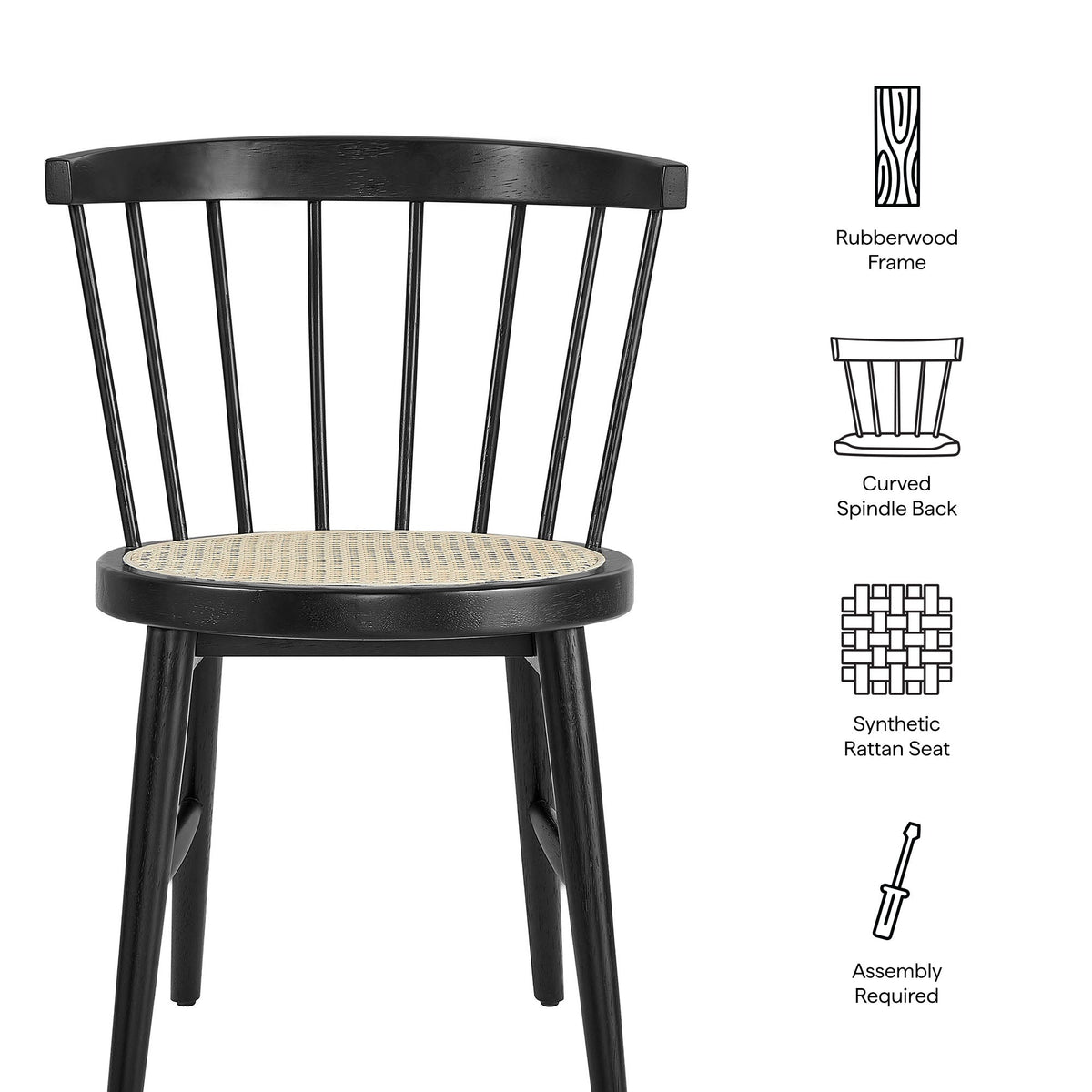 Lykke curved spindle-back dining chairs set of 2, rubberwood frame, synthetic rattan seat on Tampa Home & Garden Store