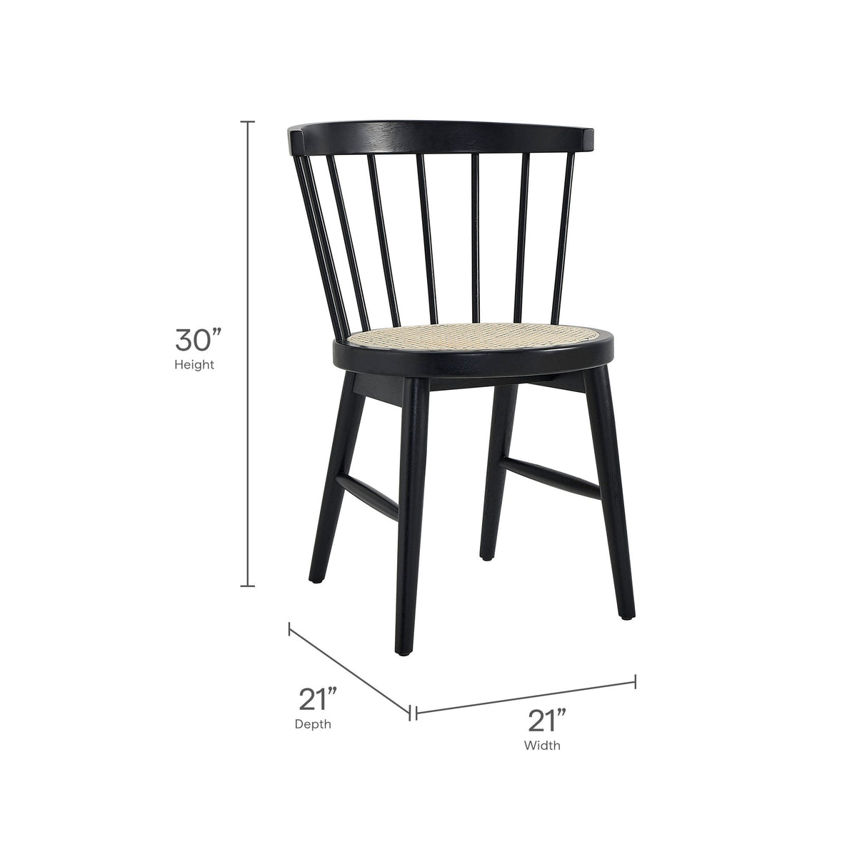 Lykke curved spindle back dining chairs set of 2, black frame with caned seat by Modway on Tampa Home & Garden Store