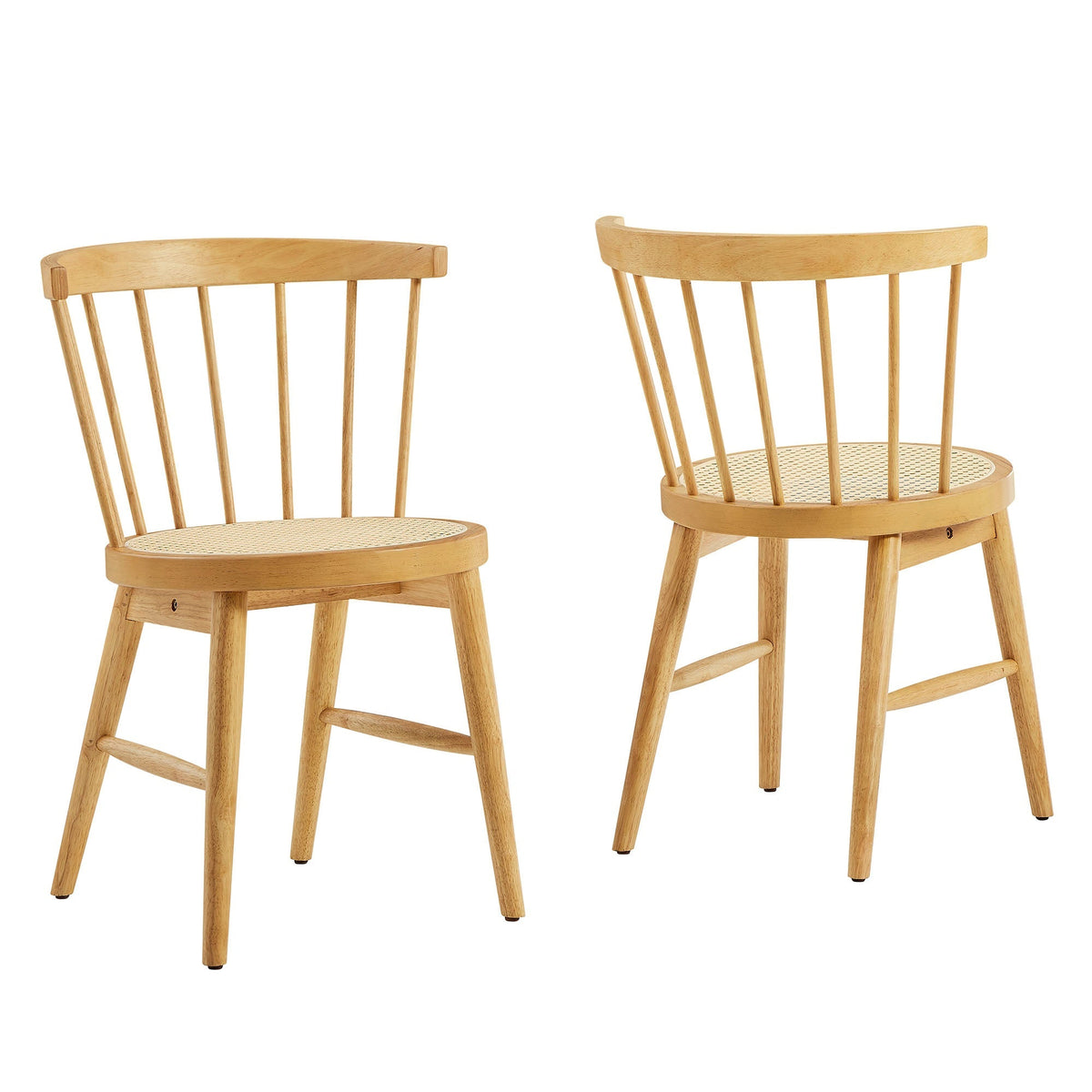Lykke curved spindle back dining chairs set of 2 in natural wood with caned seats on Tampa Home & Garden Store