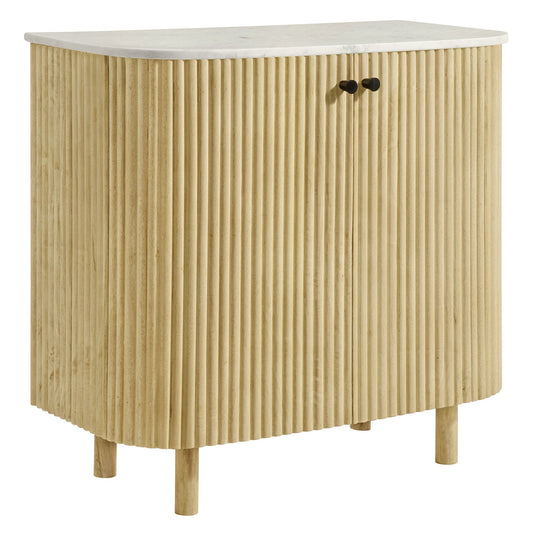 Caldera 33-inch curved wood and marble cabinet with ribbed front and two black knobs HouseOfZazla on Tampa Home & Garden Store