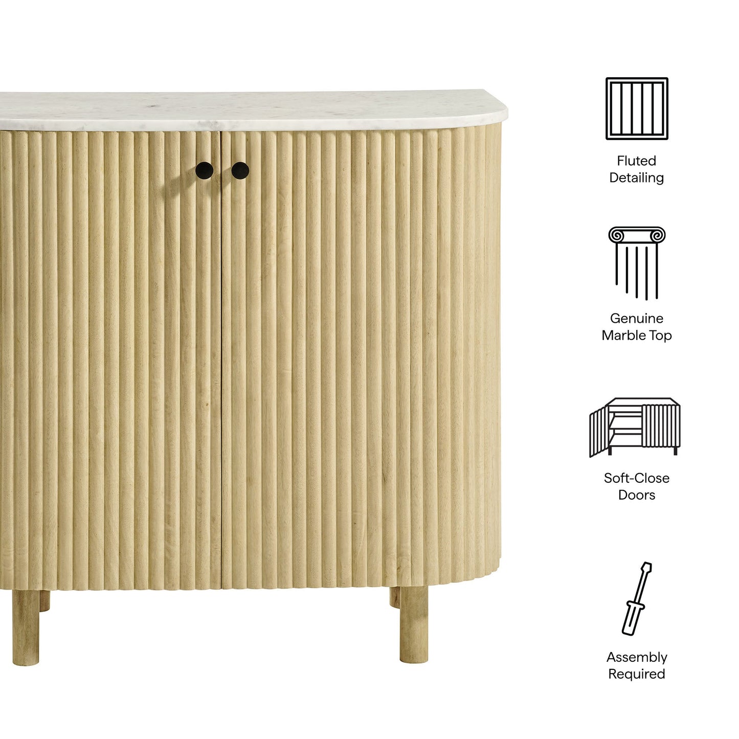Caldera 33 Curved Solid Wood and Marble Cabinet