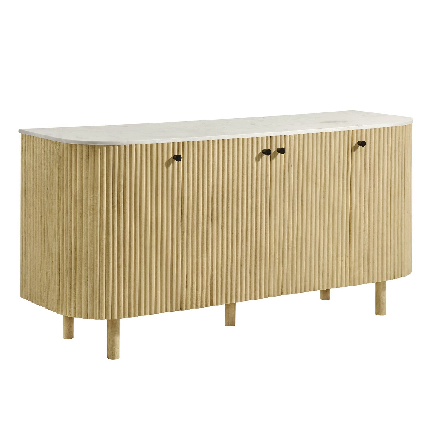 Caldera 60in curved solid wood and marble sideboard with slatted facade and black knobs on Tampa Home & Garden Store