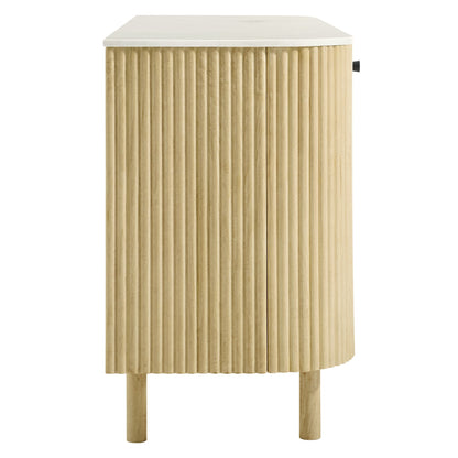 Caldera 60-in solid wood and marble sideboard with white top, fluted exterior, 2 doors on Tampa Home & Garden Store