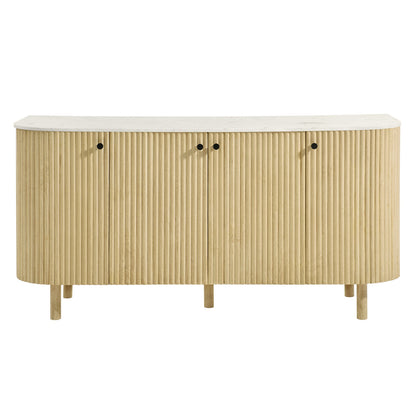 Caldera 60in curved solid wood sideboard with marble top and ribbed doors by HouseOfZazla on Tampa Home & Garden Store