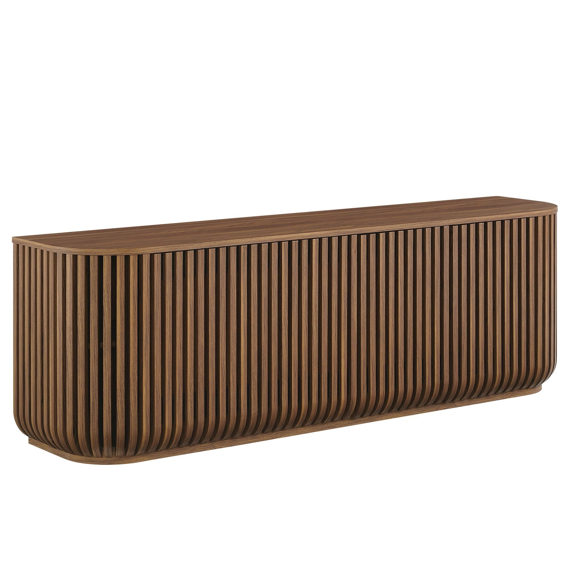 Fortitude 75in curved sideboard with slatted wood front in warm brown by HouseOfZazla on Tampa Home & Garden Store