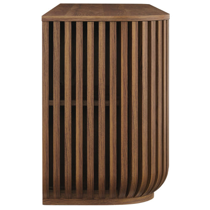 Fortitude 75in curved sideboard cabinet in walnut wood with vertical slats by HouseOfZazla on Tampa Home & Garden Store
