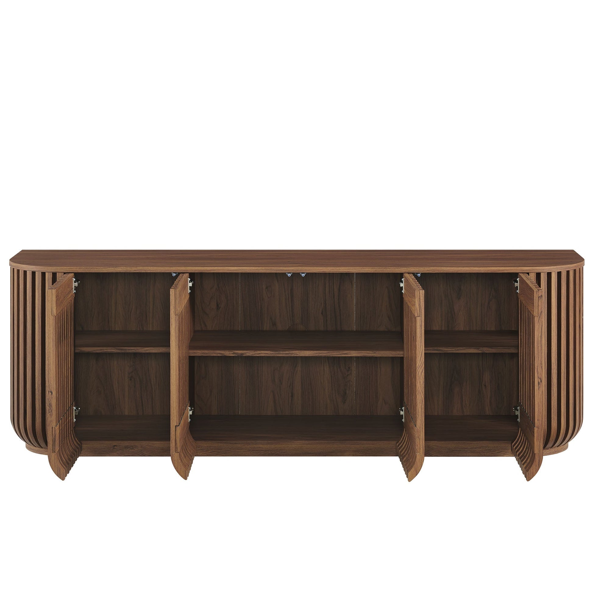Modway Fortitude 75in curved sideboard in dark walnut with slatted ends and open storage on Tampa Home & Garden Store