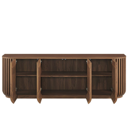 Modway Fortitude 75in curved sideboard in dark walnut with slatted ends and open storage on Tampa Home & Garden Store