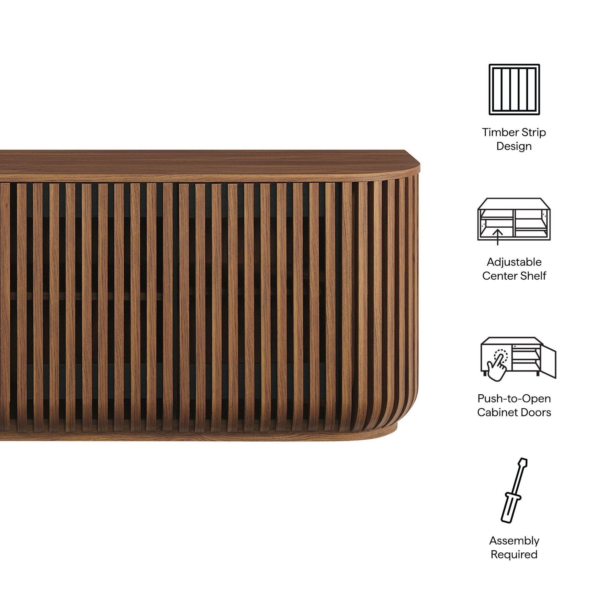 Fortitude 75in curved sideboard storage cabinet timber strip design by Modway on Tampa Home & Garden Store
