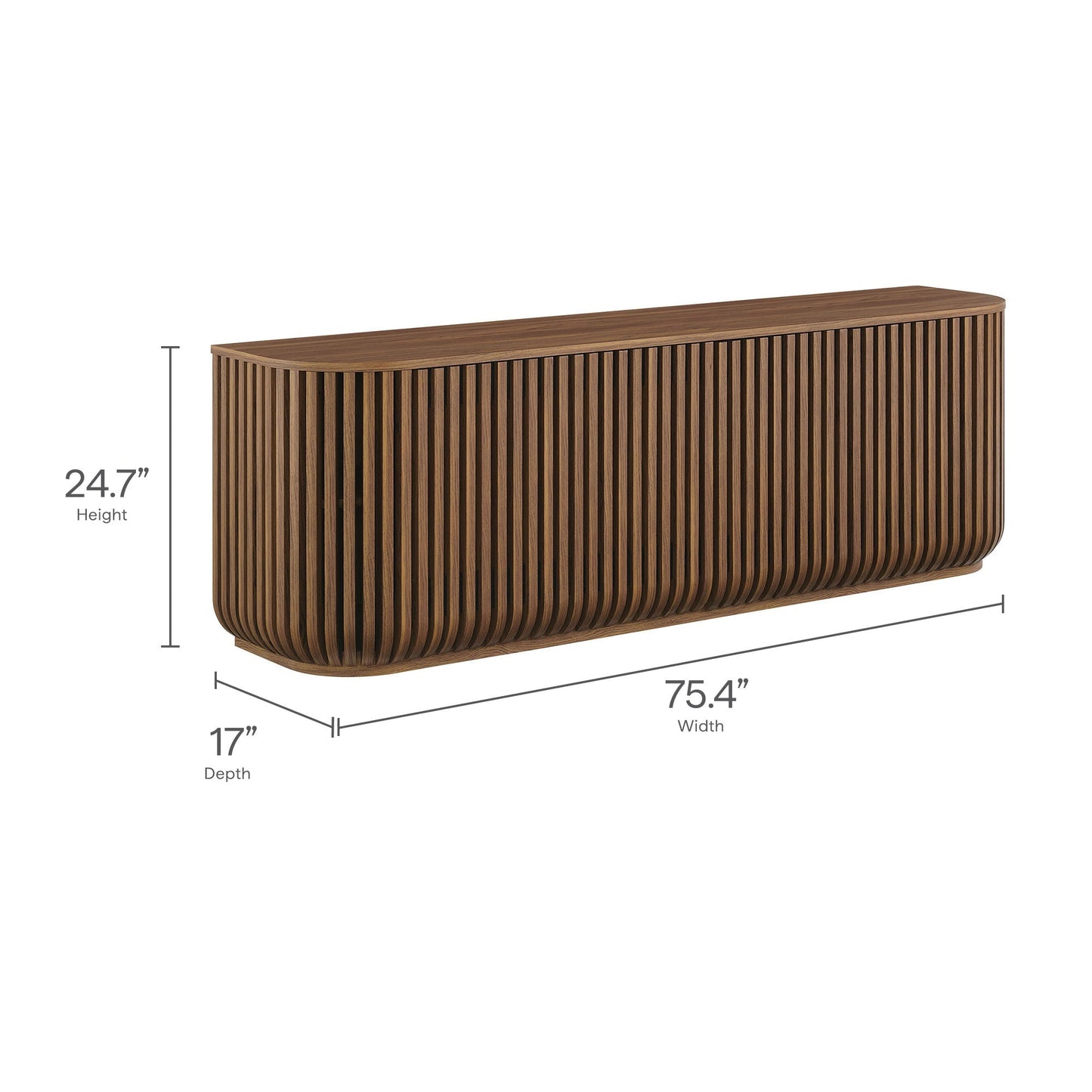 Fortitude 75in curved sideboard storage cabinet in walnut finish with slatted panels by Modway on Tampa Home & Garden Store