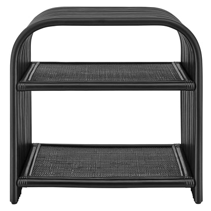 Eve Curved Natural Rattan Side Table by Modway, black woven shelf with curved frame on Tampa Home & Garden Store