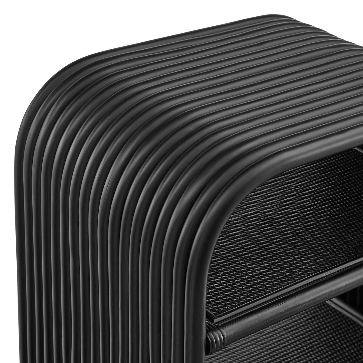 Eve curved natural rattan side table by Modway with black ribbed exterior on Tampa Home & Garden Store