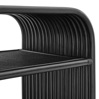 Eve curved natural rattan side table black ribbed finish by Modway on Tampa Home & Garden Store
