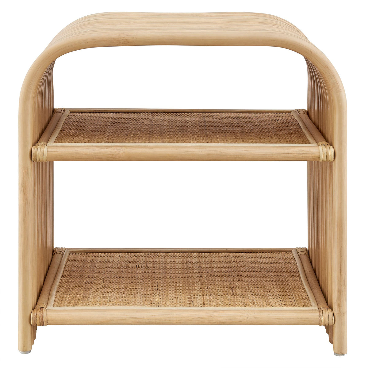 Eve curved natural rattan side table with woven cane shelf in natural finish by Modway on Tampa Home & Garden Store
