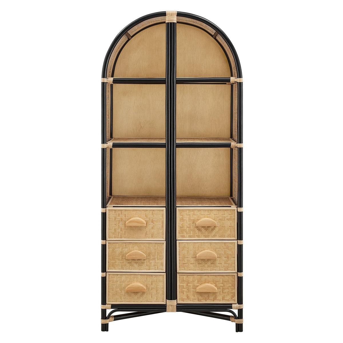 Jane 71 Inch Tall Arched Natural Rattan Bookshelf with woven basket drawers by HouseOfZazla on Tampa Home & Garden Store