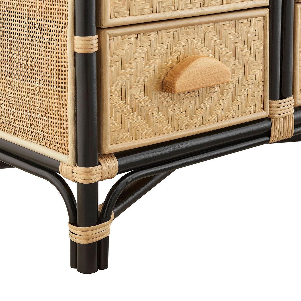 Jane 71-Inch Tall Arched Natural Rattan Bookshelf by Modway, woven panels with black frame on Tampa Home & Garden Store