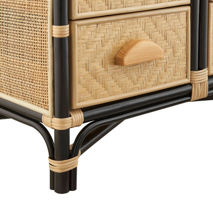 Jane 71-Inch Tall Arched Natural Rattan Bookshelf by Modway, woven panels with black frame on Tampa Home & Garden Store
