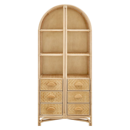 Jane 71 Inch Arched Natural Rattan Bookshelf HouseOfZazla arched frame with woven drawers on Tampa Home & Garden Store