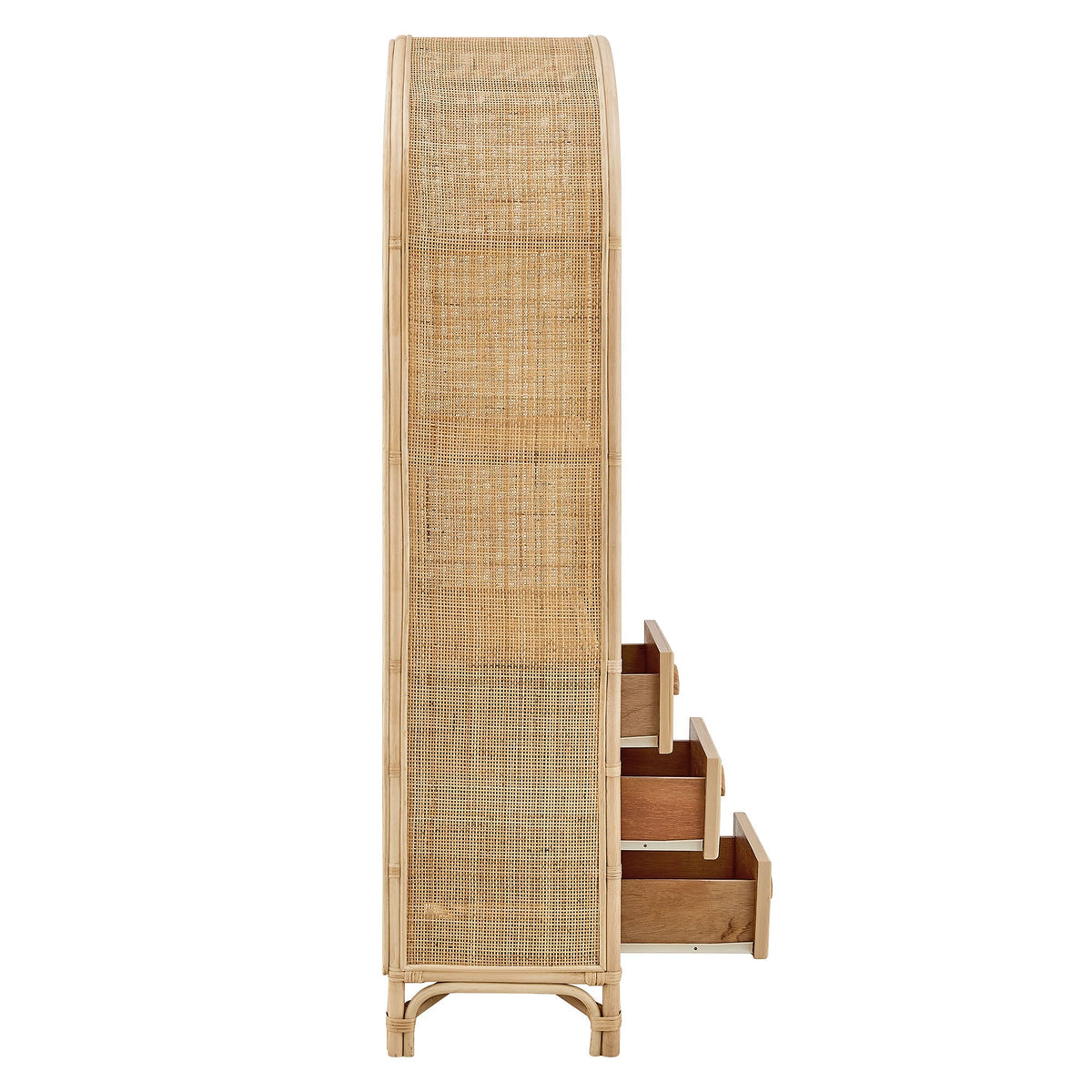 Modway Jane 71in tall arched natural rattan bookshelf with cane weave, living room furniture on Tampa Home & Garden Store