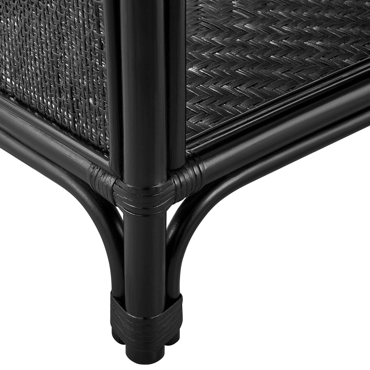 Celeste 67in Tall Arched Natural Rattan Bookshelf by Modway, black finish with woven panels on Tampa Home & Garden Store