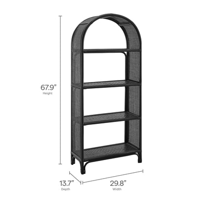 Celeste 67.9in Arched Natural Rattan Bookshelf by Modway, black woven frame living room shelf on Tampa Home & Garden Store