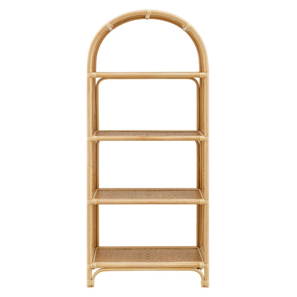 Celeste 67 Inch Arched Natural Rattan Bookshelf with woven lower shelf on Tampa Home & Garden Store